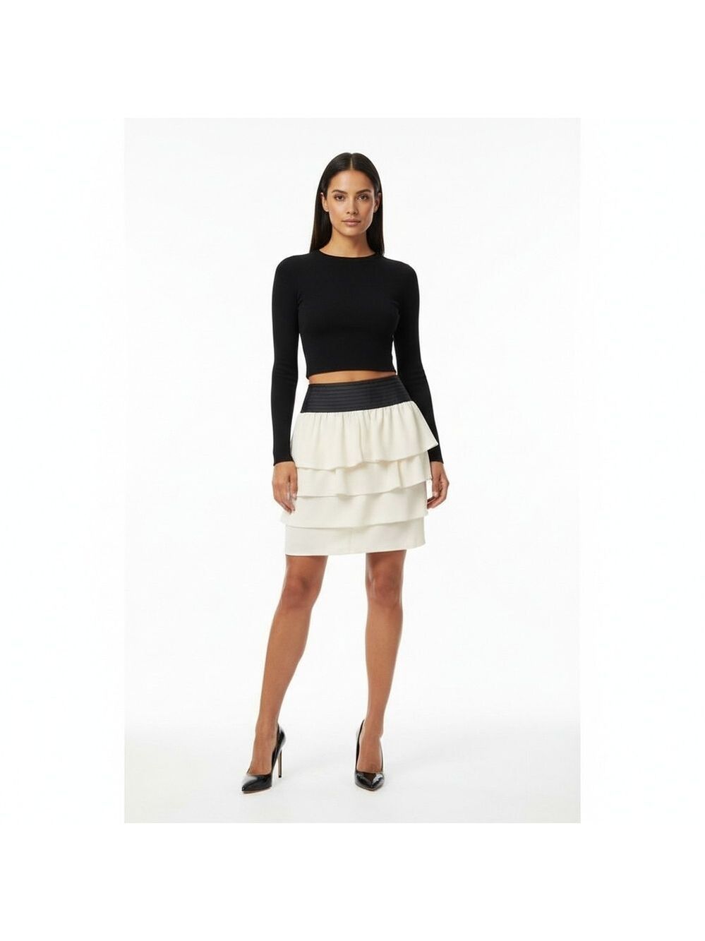 Reiss Sylvie Cream And Black Tiered Skirt Size 4